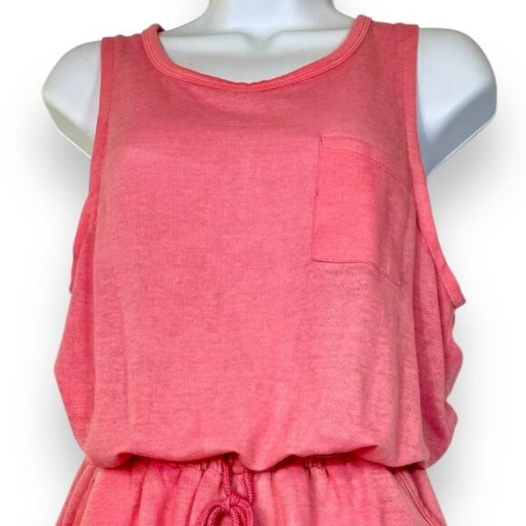 Pink Keyhole Back Sleeveless Romper S Pockets Relaxed Beachy Soft Girl Travel - Picture 4 of 13